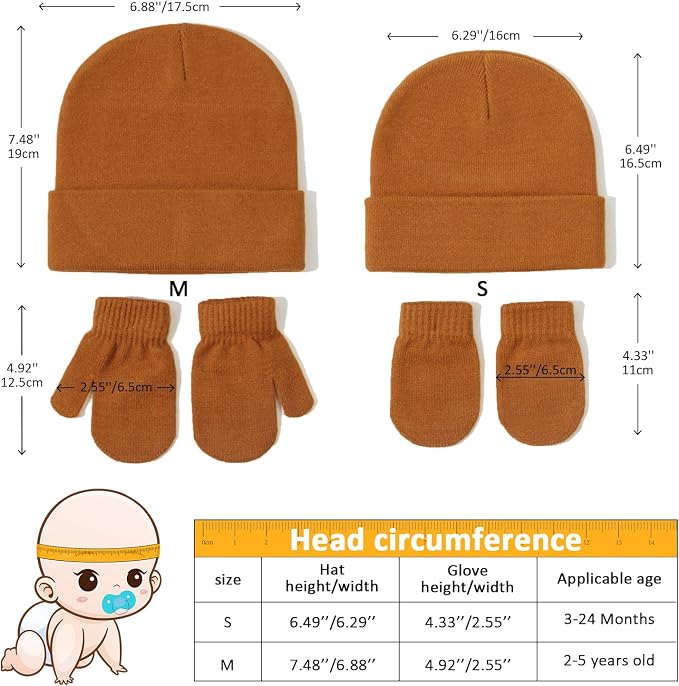 Baby Beanie Hat Gloves Set, Kids Winter Warm Knit Hat - Image 2