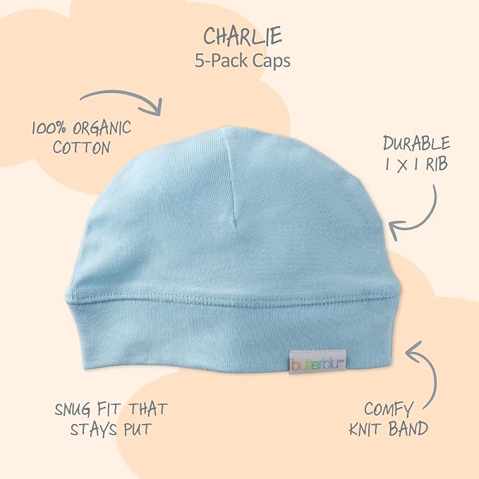 Charlie 5-Pack Caps 100% Organic Cotton Beanie Hats | GOTS certified Organic - Image 3