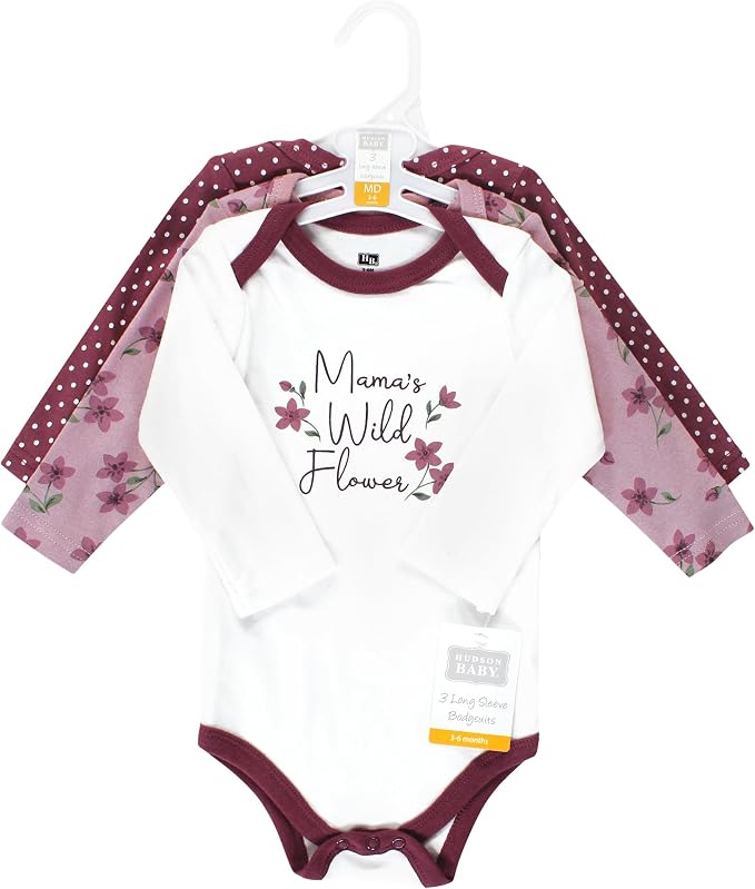 Hudson Baby Baby Girls' Cotton Long-sleeve Bodysuits 3-pack - Image 2