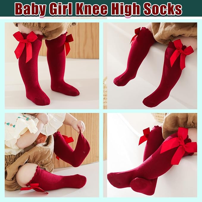 Baby Knee High Socks Newborn Ruffle Bow Socks Infant Long Sock Toddler Girls - Image 4