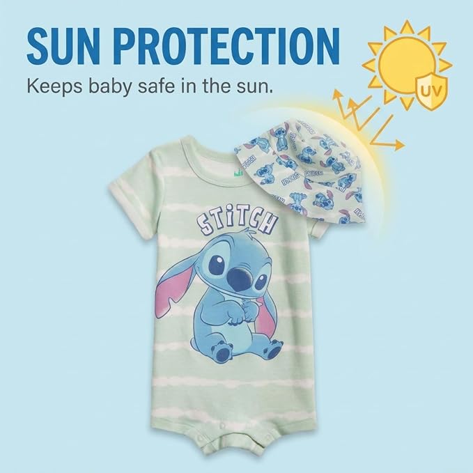 Disney Baby Boys' 2-Piece Romper and Bucket Hat Set Newborn to Infant - Image 2