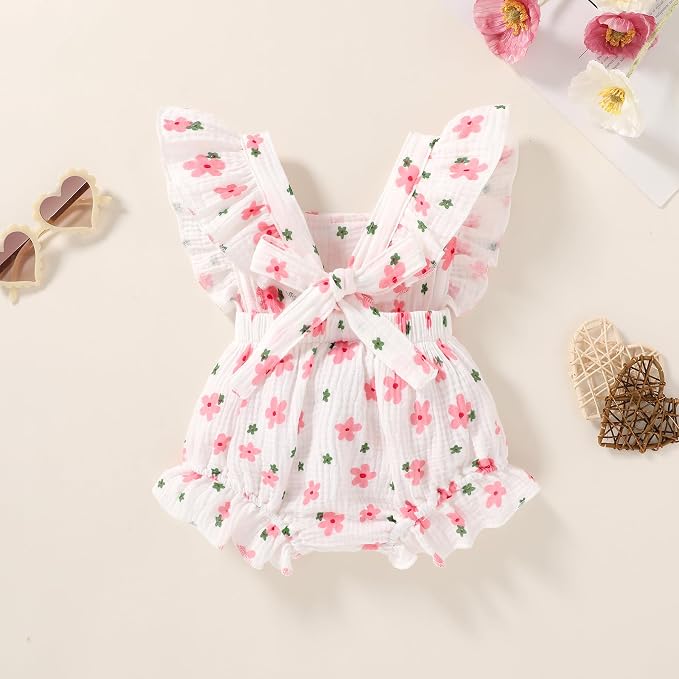 YOUNGER TREE Toddler Baby Girl Ruffled Sleeveless Romper Casual Summer Jumpsuit - Image 3