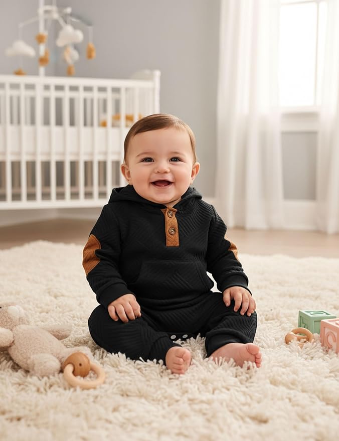 Fommy Baby Boy Clothes Colorblocked Long Sleeve Hoodie + Long Pants 2PCS Fall - Image 2