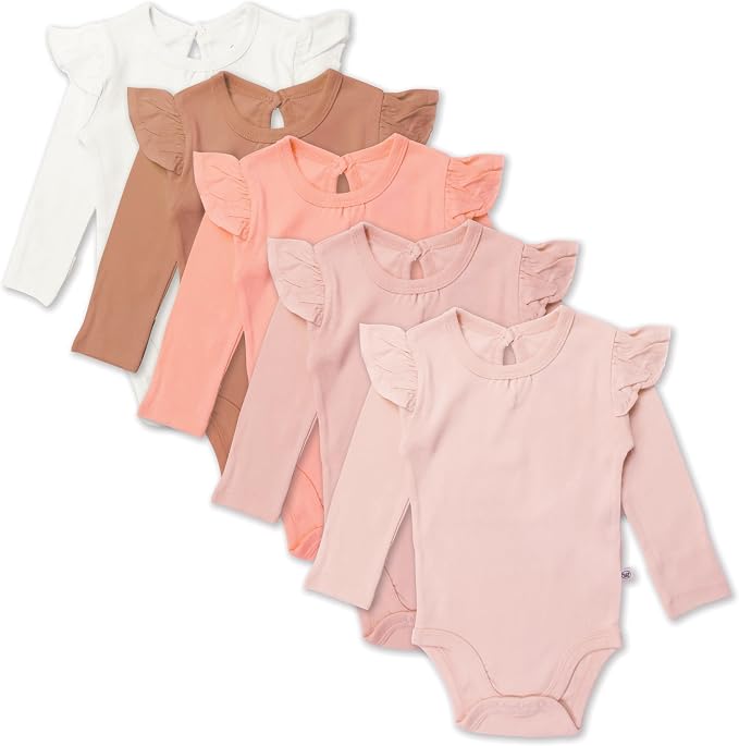 HonestBaby Baby Girls' 5-pack Long Sleeve Ruffle Shoulder Bodysuits 100% by HonestBaby