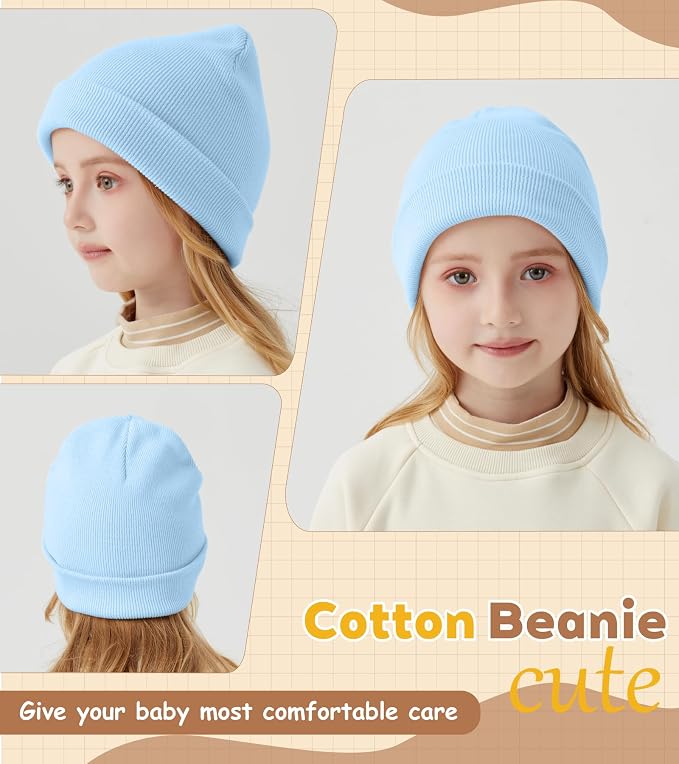 100% Cotton Baby Beanie Toddler Boys Girls Kids Winter Hat Knit Winter Warm Cap - Image 3