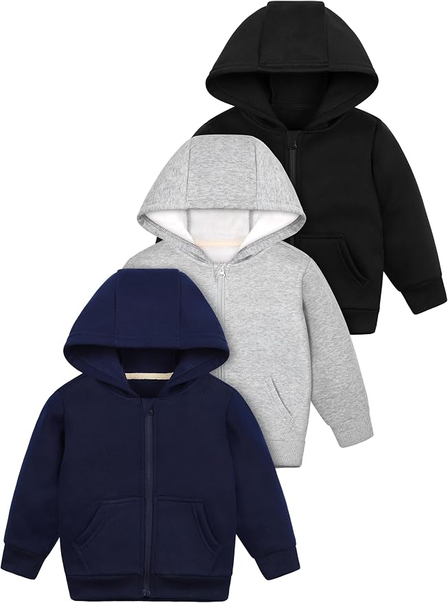 Cooraby 3 Packs Baby and Toddler Boys Long Sleeve Full-Zip Hoodies Infant by Cooraby