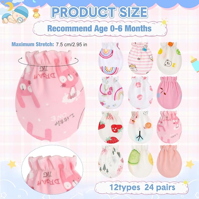 Geyoga 24 Pairs Newborn Baby Mittens No Scratch - Image 2