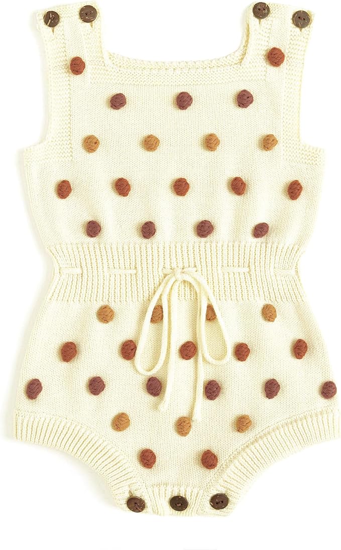Simplee kids Baby Girl Romper, Sleeveless Pompoms Square Neck | Soft Breathable by Simpleekids
