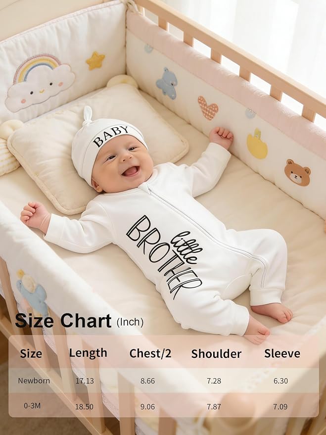 Babymine 100% Cotton 2-Way Zipper Little Brother Newborn Outfit 0-3 Months | - Image 7