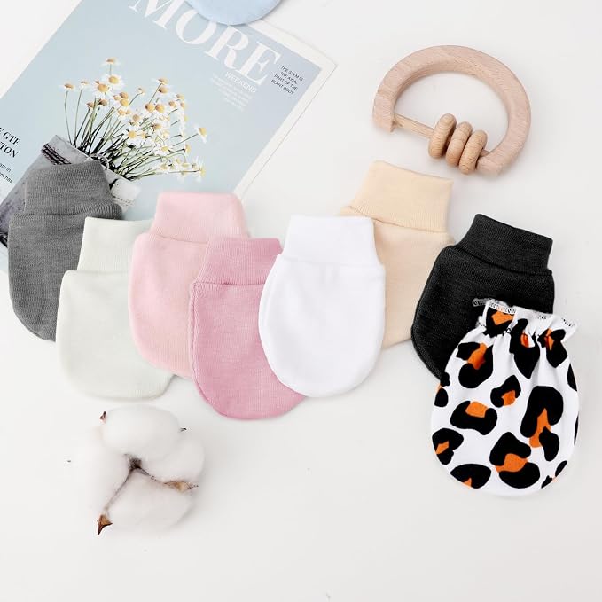 AQOKKA Newborn Baby Mittens No Scratch Cotton Elastic Wrist Gloves Infant - Image 4