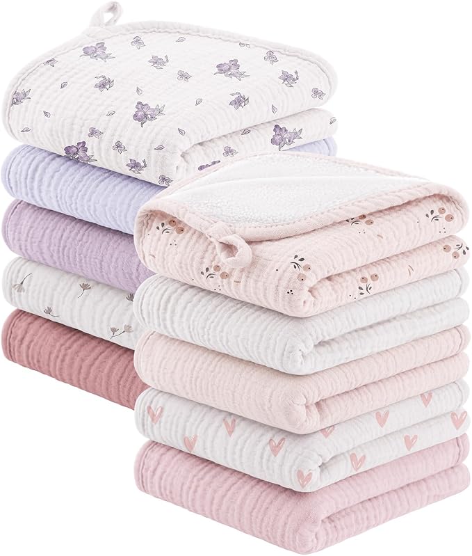 Bearmoss 10 Pack Muslin Burp Cloths, Soft Absorbent Baby Burping Cloths by Bearmoss