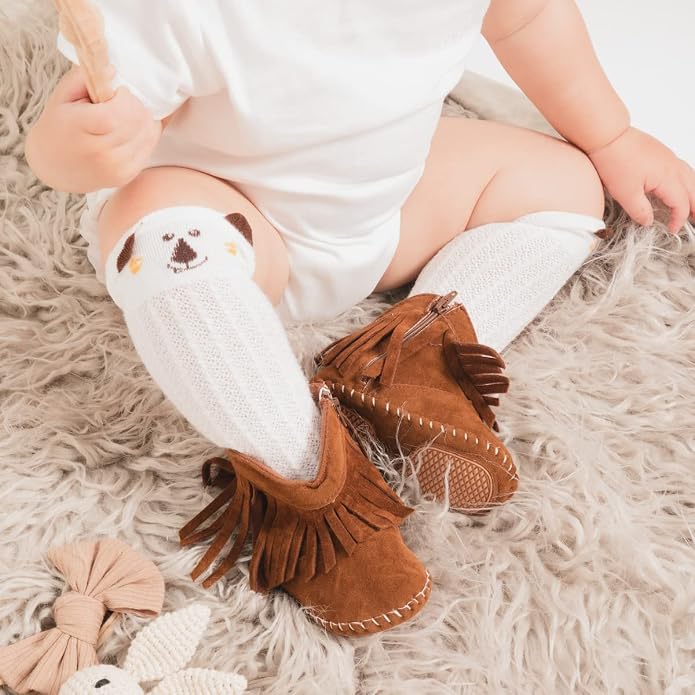 Meckior Baby Girls Cowboy Tassel Boots Side Zipper Moccasins Soft Bottom - Image 2