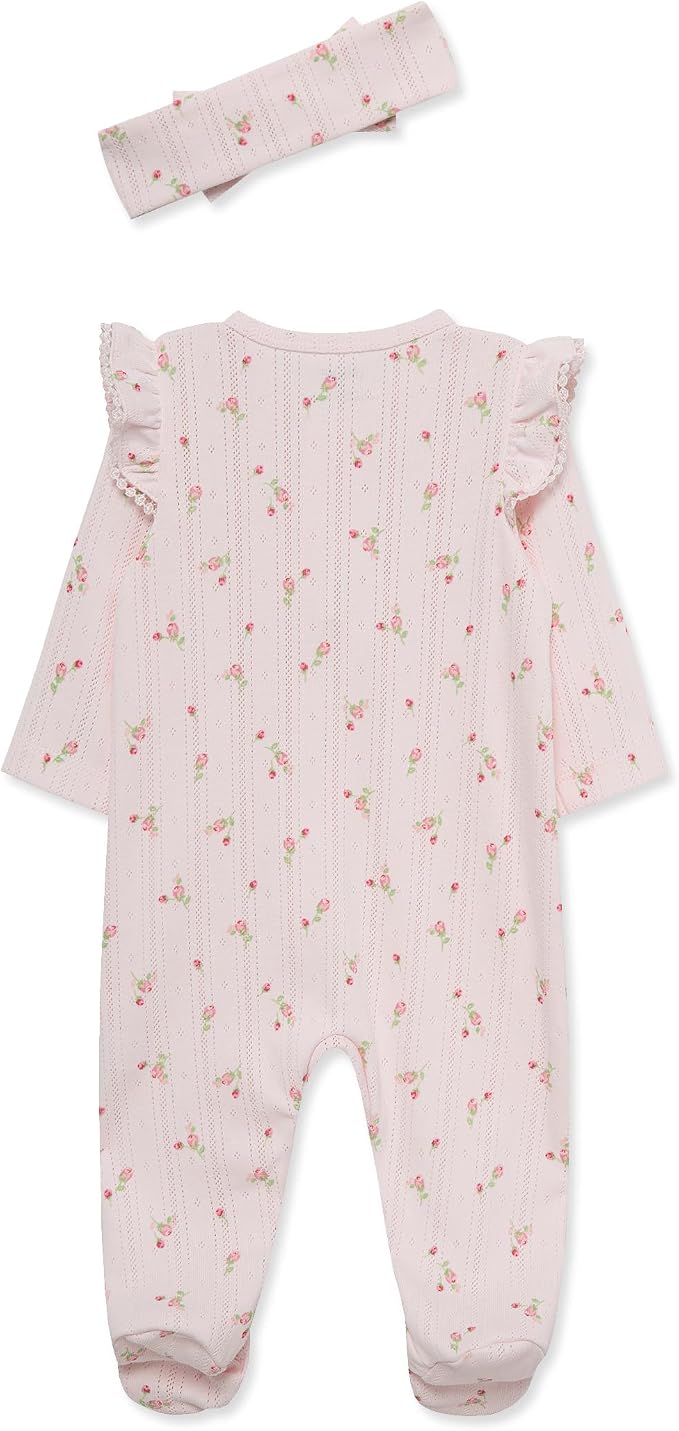 Little Me Clothes for Baby Girls 100% Cotton 2Pc Zipper Closure Footie and - Image 2