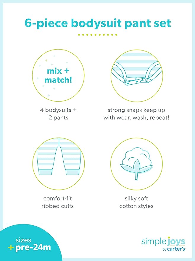 Simple Joys by Carter's Baby 6-piece Bodysuits and Pants Set - Image 4