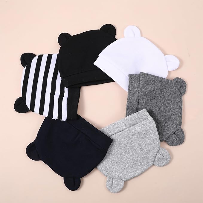 6 Pcs Baby Newborn Bear Ears Hats, Newborn Toddler Soft Beanie Hat - Image 7