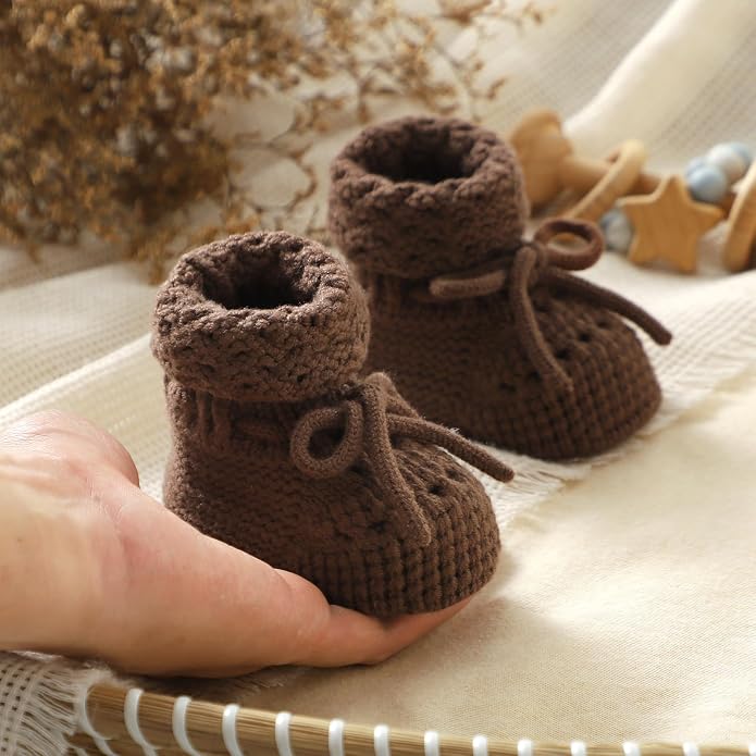 Baby Booties 100% Cotton Knitted Newborn First Cozy Warm Crib Shoes - Image 4