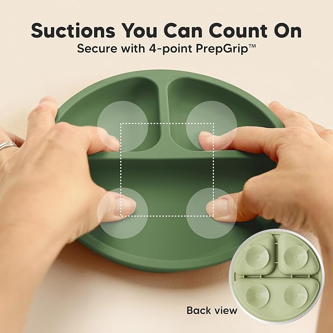 KeaBabies Suction Plates for Baby, Toddler - 3-Pack 100% Silicone Toddler Plates with Suction, Divided, BPA-Free Baby Led Weaning Essentials for Kids, Dishwasher, Microwave Safe, Durable (Forest)