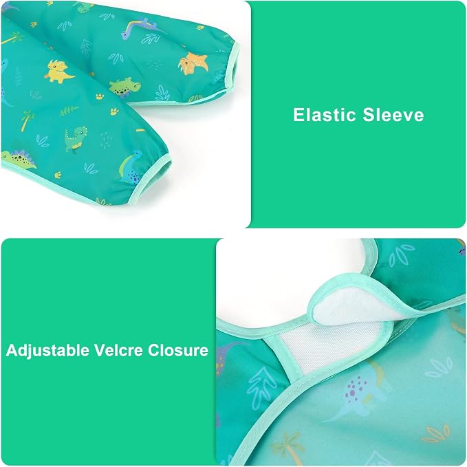 Accmor 4 Pack Long Sleeve Bibs, Baby Smock Waterproof Full Sleeved Bib - Image 3