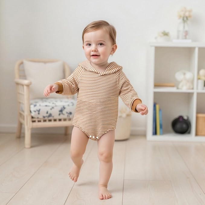 Baby Girl Boy Hooded Sweatshirt Long Sleeve Solid Color Romper Infant Baby Fall - Image 2