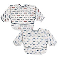 Tiny Twinkle Long Sleeve Bib for Babies & Toddlers – 2 Pack Waterproof Smock Bibs for Eating – Machine Washable & Mess-Proof, Baby Feeding Essential & Shower Must-Have (Cars,Flags,6-24M)