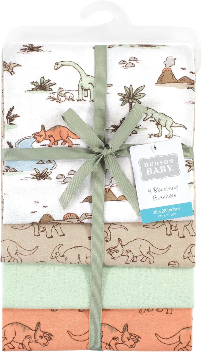 Hudson Baby Unisex Baby Cotton Poly Flannel Receiving Blankets, Dinosaur - Image 2