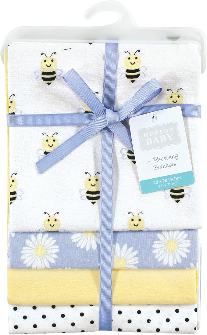 Hudson Baby Unisex Baby Cotton Flannel Receiving Blankets, Daisy Bee, One Size - Image 2