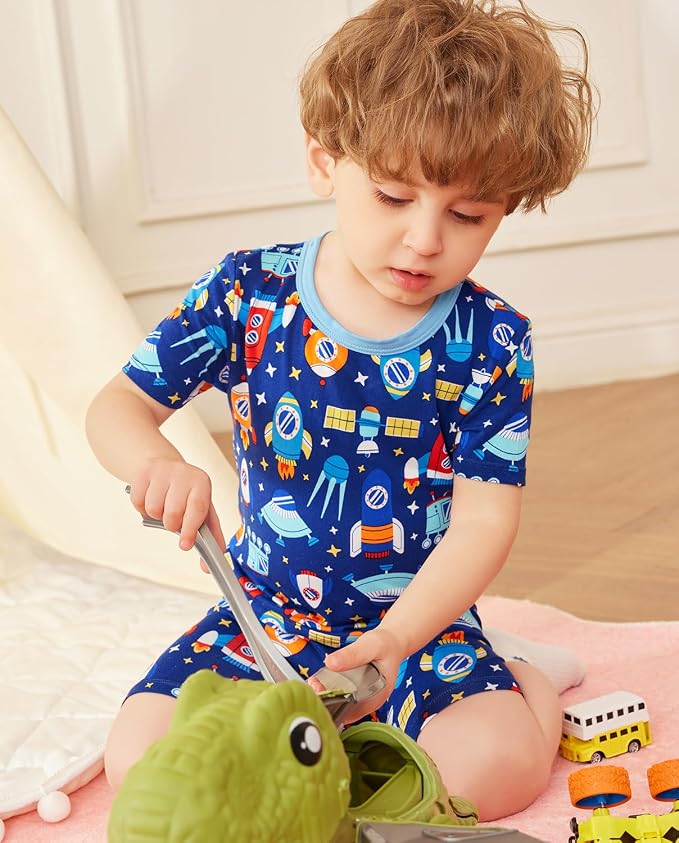 babee Reshinee Bamboo Viscose Toddler Boys Pajamas Set, Short Sleeve Kids - Image 2