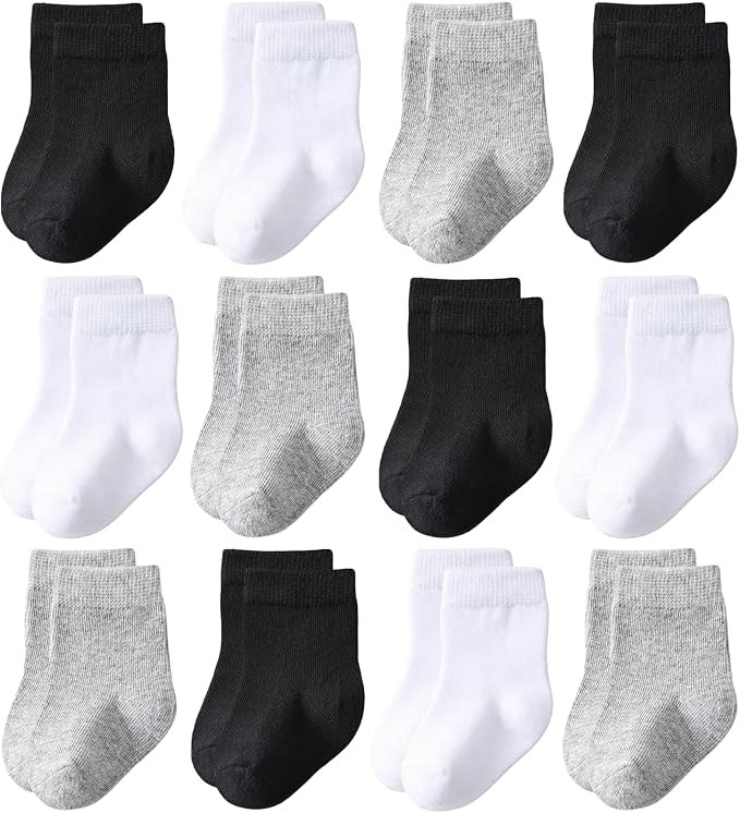 Baby Crew Socks 12-Pack Cotton Newborn Baby Boys Girls Socks 0-3T | Combed by Unknown
