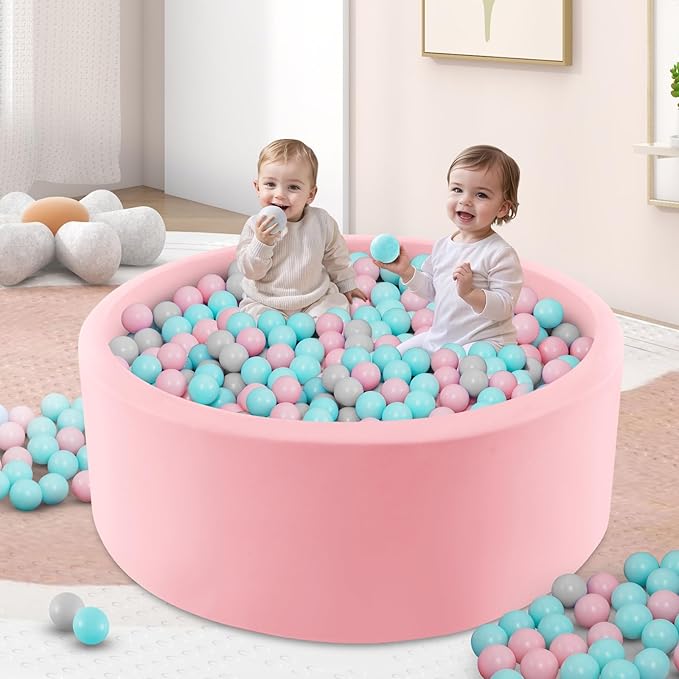INFANS Foam Ball Pit for Toddlers with 200 Balls, 36"x 12" Large Round Ball Pool Playpen with Soft Memory Sponge Pad, BPA Free, Ideal Gift for Kids Babies Indoor Outdoor (Pink)