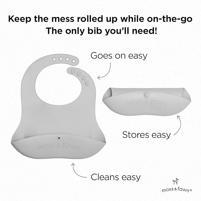 Moss and Fawn Little Explorer Kit - Silicone Frozen Breast Milk Popsicle Kit with Forage Feeder, Teething Popsicle Ice Cube Tray, & Gather & Roll Baby Feeding Bib - BPA, PVC, & Lead-Free - Dew