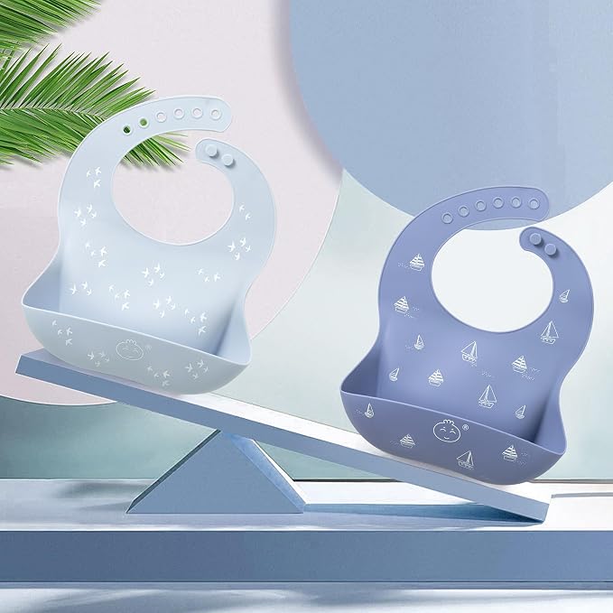 Little Dimsum Silicone Baby Feeding Bibs Easily Adjustable and Wipe Clean Soft - Image 8