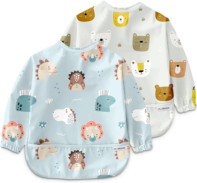 Waterproof Smock Baby Bibs for Eating | Long Sleeve Bib for Baby Led Weaning by Nombear