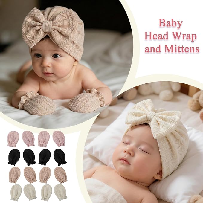 Newborn Baby Girl Hats Mittens Set Cotton - Image 3