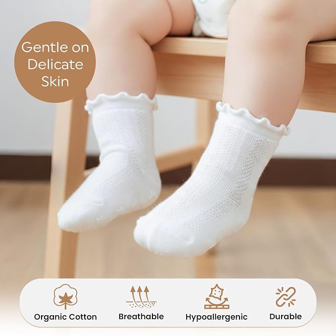 Organic Cotton Blend Ruffle Toddler Socks 6M-12M-2t-3t-4t-5t Gift - Image 3