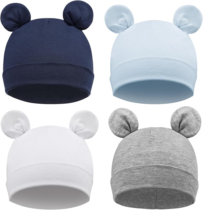 DRESHOW BQUBO 4 Pieces Baby Beanie Newborn Toddler Soft Cute Knit Hat Hospital by DRESHOW