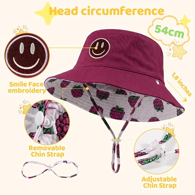 Toddler Hat Reversible Bucket Hat Happy Face Sun Hat Adjustable Chin Strap - Image 4