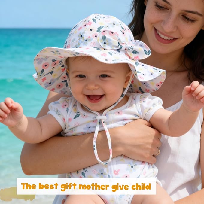Baby Girl Sun Hat with UPF 50+ Outdoor Adjustable Beach Hat with Wide Brim - Image 2