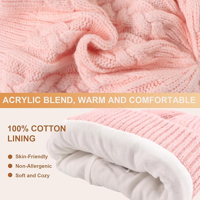 JANGANNSA Winter Warm Knitted Baby Hat for Girls Cotton Lined Infant Toddler Hat Autumn Cute Bow Classic Girls Beanie 0-6Y