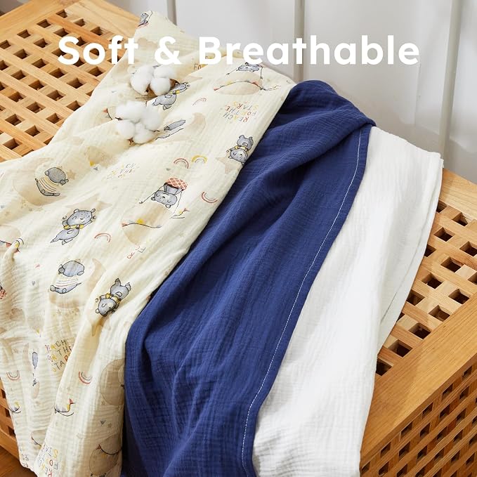 RILIHO 5 Pack Muslin Swaddle Blankets & Baby Burp Cloths, Soft & Breathable - Image 2