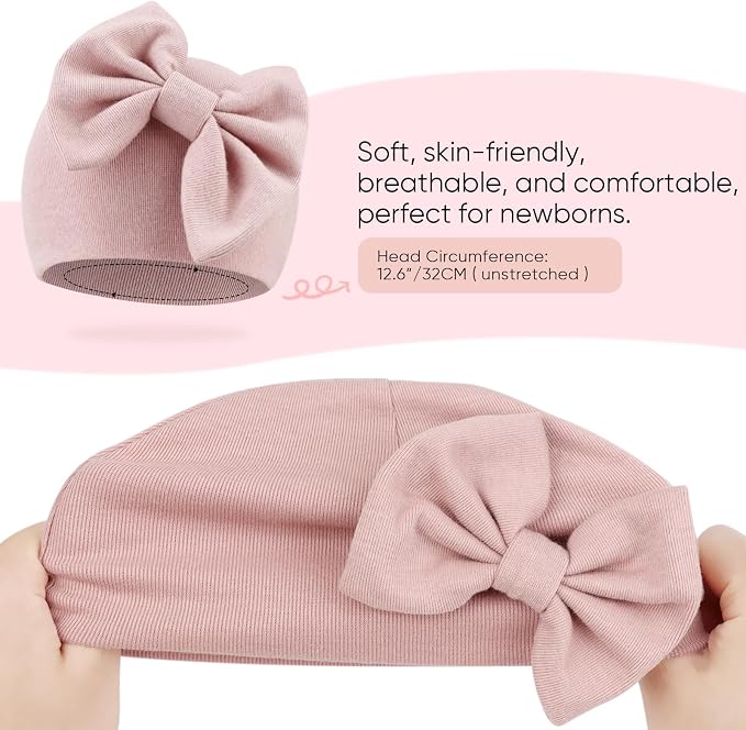 Newborn Baby Hats and Mittens Set Infant Bow Beanie Cap Toddler Gloves Newborn - Image 2