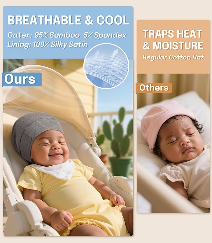 Fittia Baby Bonnet for 0-6 Months, Silky Satin Bonnet for Sleeping, Smooth for - Image 6