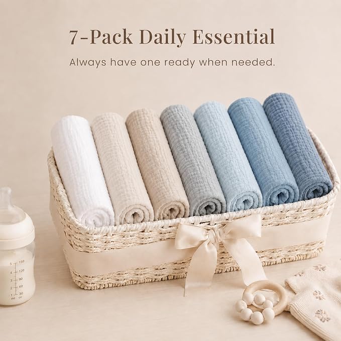 Konssy 7-Pack Muslin Baby Burp Cloths, 6-Layer 100% Cotton | Soft & Absorbent - Image 7