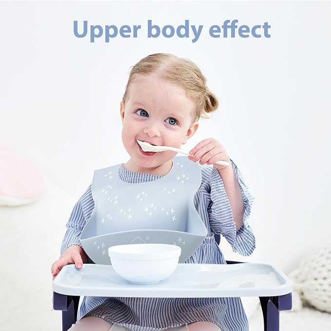 Little Dimsum Silicone Baby Feeding Bibs Easily Adjustable and Wipe Clean Soft - Image 2
