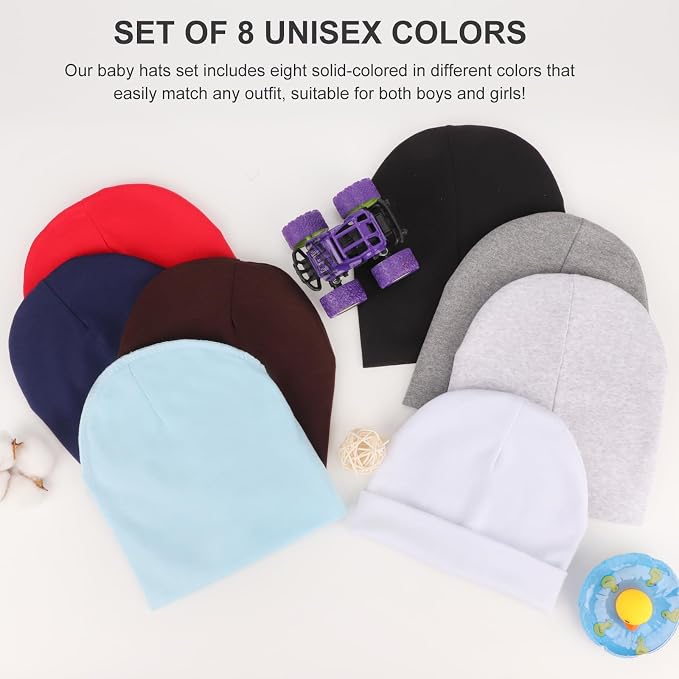 DRESHOW BQUBO 8 Pack Baby Newborn Hats Infant Toddler Kid Hats Soft Nursery - Image 6