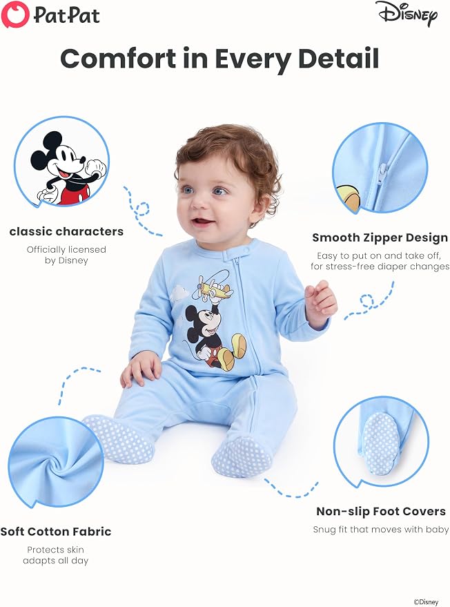 Disney Baby Boys Zip One-Piece Non-Slip Footie Romper - Image 6