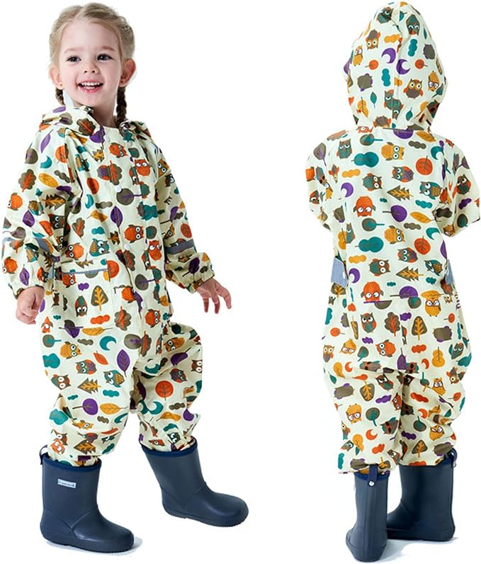 Fewlby Kids Toddler Rain Suit for Boys Girls One Piece Hoodie Zipper Cartoon by FEWLBY