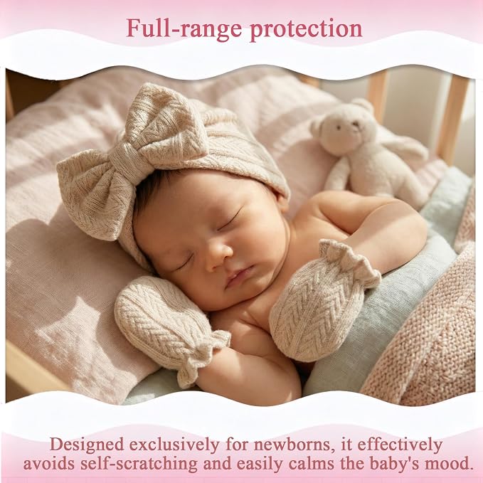 Newborn Baby Girl Hats Mittens Set Cotton - Image 5