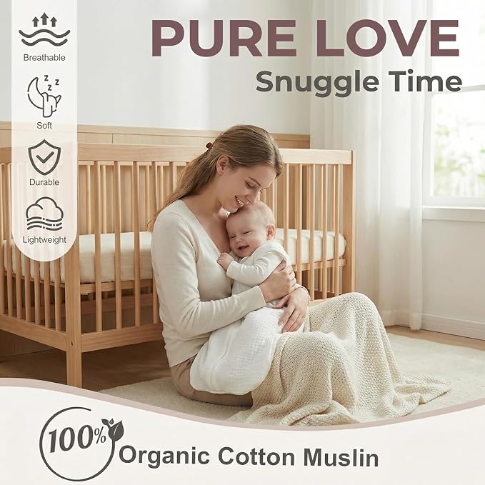 BSTOPPT 2 Pack Baby Sleep Sack 0-6 Months 100% Organic Cotton Muslin Baby - Image 4