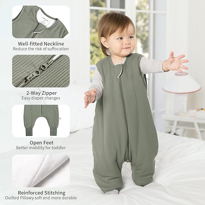 Rayon Made from Bamboo Toddler Sleep Sack with Feet 12-24 Months 1.0 Tog Breathable Sleep Sack 1t-2t Ultra Soft Baby Wearable Blanket with Legs Unisex Sleeping Bag with 2-Way Zipper