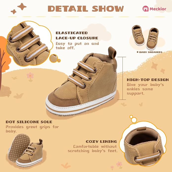 Meckior Toddler Baby Boys Girls High Tops Ankle Sneakers Soft Anti-Slip Sole PU - Image 5